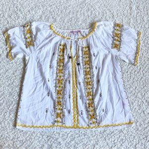 Calypso St. Barth Yellow Beaded Peasant Blouse, Medium